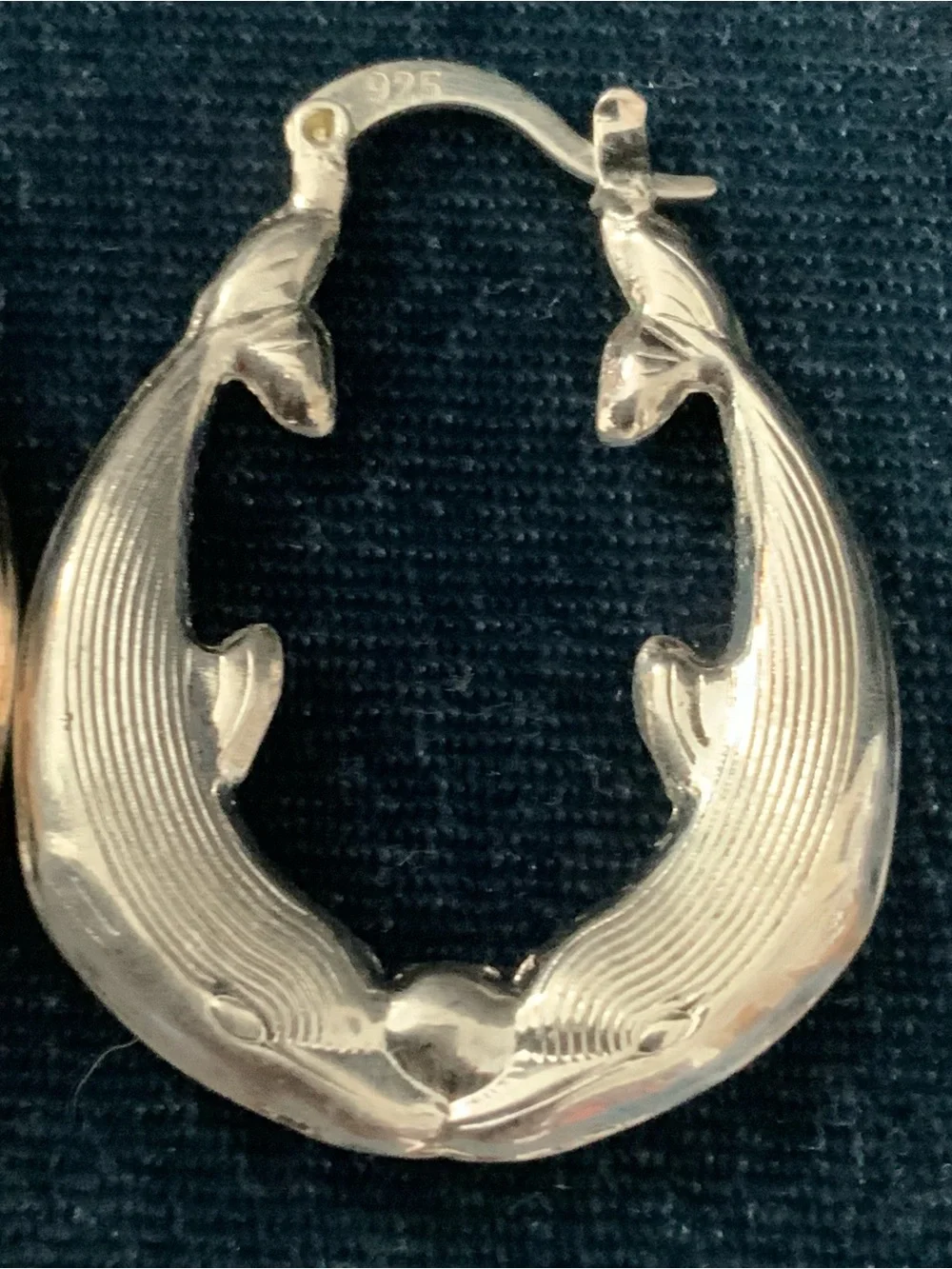 925 Sterling Silver Kissing Dolphin Hoop Earrings